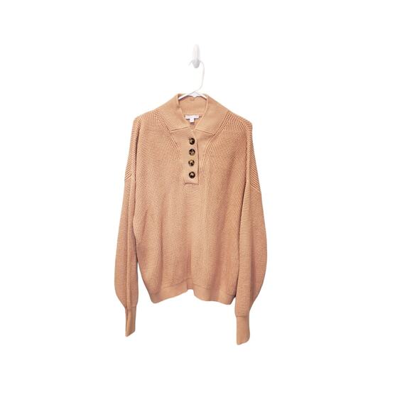 Lunya Womens Cotton Silk Henley Waffle Sweater in Tranquil Tan Size L/XL - Picture 1 of 10